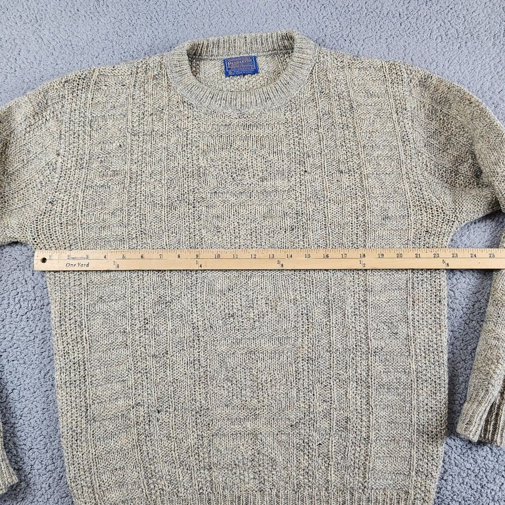 Vintage Pendleton Sweater Men Large Khaki Wool USA 60s 70s Ribbed Textured Crew - Picture 4 of 9